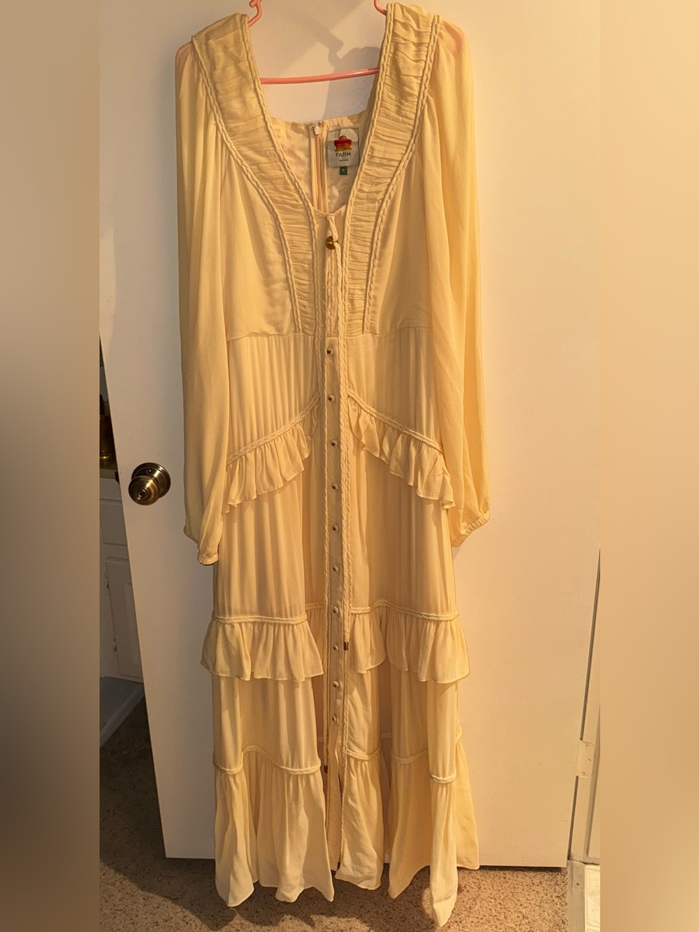 Butter Yellow Ruffled Buttoned Maxi Dress at FARM Rio. - Picture 4 of 6